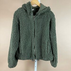 Live To Be Spoiled Women’s Small Sherpa Forest Green Hooded Zip Jacket